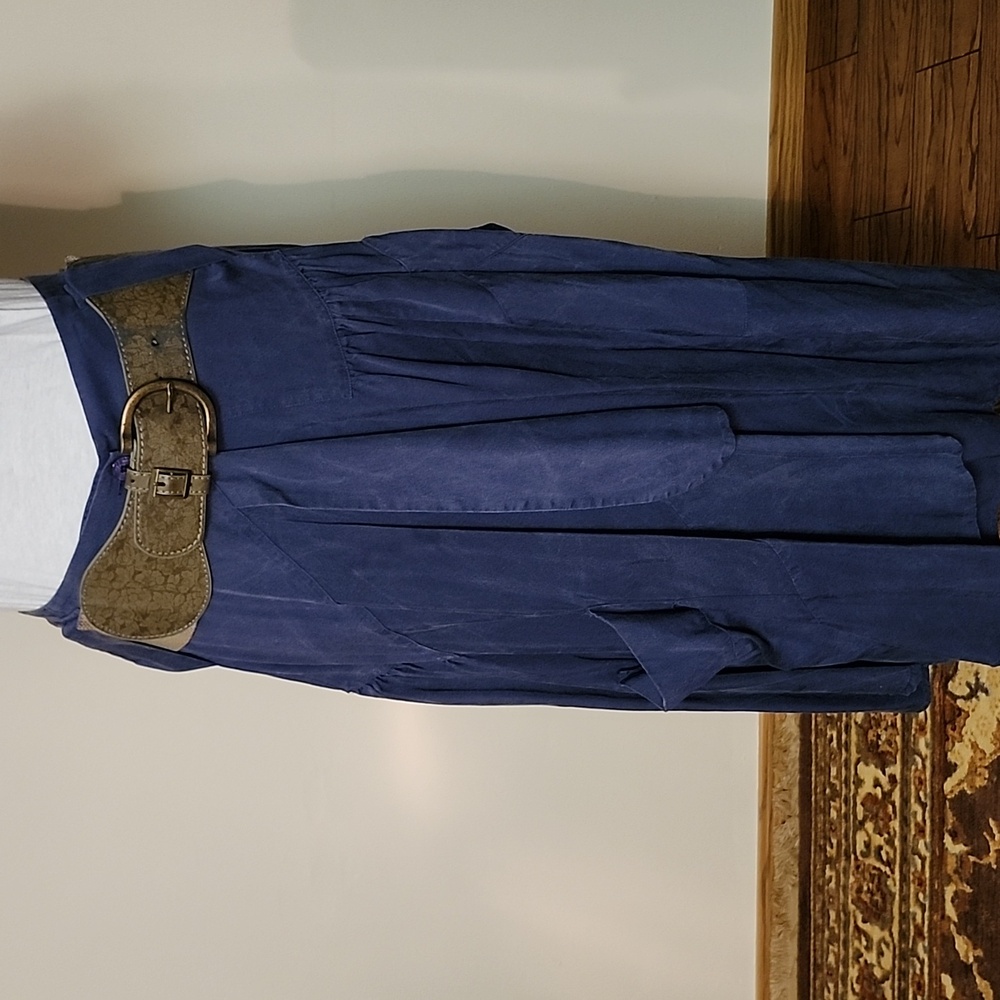 Silvian Heach Navy Midi Skirt Small Boho Chic with Statement Pockets